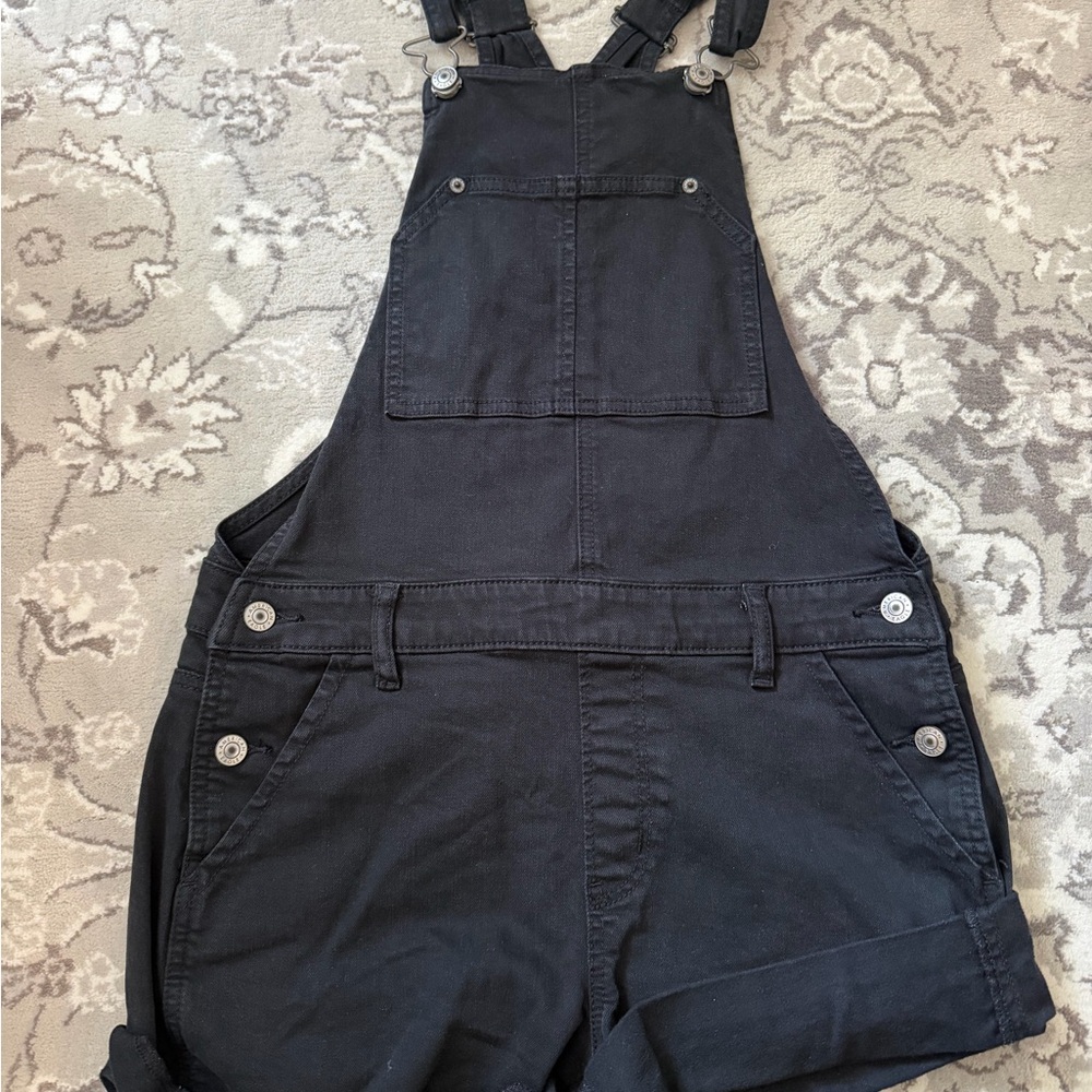 American Eagle Outfitters Black Denim Short Overalls